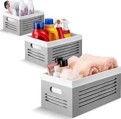 Creative Scents Wooden Storage Gray Bins - Set Of 3 (Small, Medium, And Large)