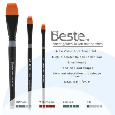 Creative Mark Beste Golden Taklon Brush Rake, Set Of 3 Artist Paint Brush, Professional Watercolor Brushes, For Acrylic Painting, Short Handle, Sharp 1 Creative Mark Beste Golden Taklon Brush Rake, Set Of 3 Artist Paint Brush, Professional Watercolor Brushes, For Acrylic Painting, Short Handle, Sharp