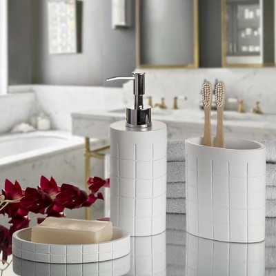 Creative Scents Polar White 3 Pcs Bathroom Set - Features: Soap Dispenser, Toothbrush Holder, And Soap Dish 1 Creative Scents Polar White 3 Pcs Bathroom Set - Features: Soap Dispenser, Toothbrush Holder, And Soap Dish