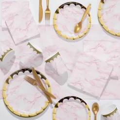 Creative Converting 24ct Marble Paper Disposable Dinnerware Plates Pink
