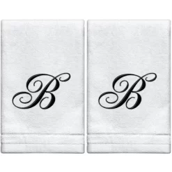 Creative Scents Set Of 2 White Fingertip Monogrammed Towels, Black Embroidered 27 Creative Scents Set Of 2 White Fingertip Monogrammed Towels, Black Embroidered -Creative GUEST 1b041aea ad23 43d2 8a7e cb2c25560996