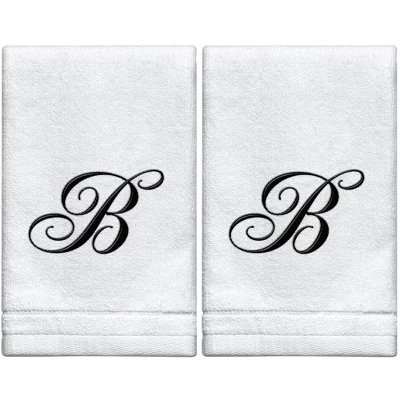 Creative Scents Set Of 2 White Fingertip Monogrammed Towels, Black Embroidered 8 Creative Scents Set Of 2 White Fingertip Monogrammed Towels, Black Embroidered - Image 8