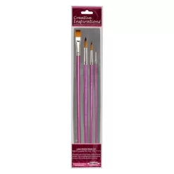 Creative Inspirations Dura-Handle Long Handle Assorted Paint Brush Set Of 4 - Solid Resin Handle, Synthetic Taklon Paint Brushes, Flat Brush For Oils, -Creative GUEST 209ec072 de17 45ed 9a1e dda04a2f97ac