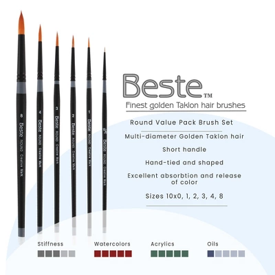 Creative Mark Beste Golden Taklon Round #4 - 2 Pack Artist Brush, Professional Watercolor Brushes, For Acrylic Painting, Short Handle, Sharp Edges, 1 Creative Mark Beste Golden Taklon Round #4 - 2 Pack Artist Brush, Professional Watercolor Brushes, For Acrylic Painting, Short Handle, Sharp Edges,