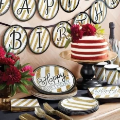 Creative Converting 48ct Striped Disposable Napkins Black