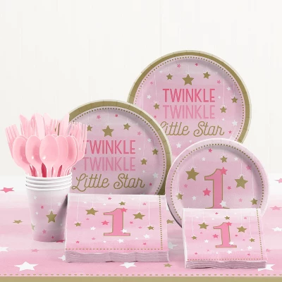 Creative Converting 48ct One Little Star Girl 1st Birthday Beverage Napkins Pink 2 Creative Converting 48ct One Little Star Girl 1st Birthday Beverage Napkins Pink - Image 2