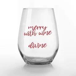 Creative Products Merry With Wine 15 Oz. Stemless Wine Glass