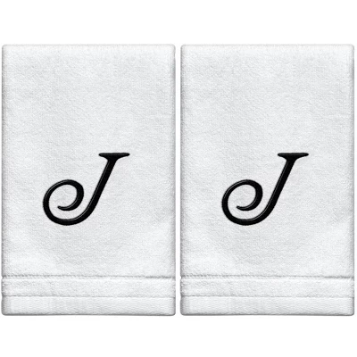 Creative Scents Set Of 2 White Fingertip Monogrammed Towels, Black Embroidered 16 Creative Scents Set Of 2 White Fingertip Monogrammed Towels, Black Embroidered - Image 16