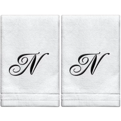 Creative Scents Set Of 2 White Fingertip Monogrammed Towels, Black Embroidered 20 Creative Scents Set Of 2 White Fingertip Monogrammed Towels, Black Embroidered - Image 20