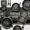 Creative Converting 24ct Vintage Dude 60th Birthday Dessert Plates Black