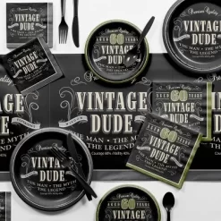 Creative Converting 24ct Vintage Dude 60th Birthday Dessert Plates Black