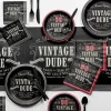 Creative Converting 24ct Vintage Dude 50th Birthday Dessert Plates Black