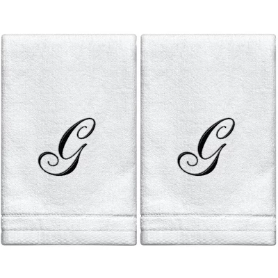 Creative Scents Set Of 2 White Fingertip Monogrammed Towels, Black Embroidered 13 Creative Scents Set Of 2 White Fingertip Monogrammed Towels, Black Embroidered - Image 13