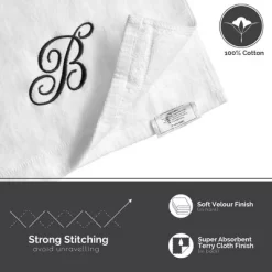 Creative Scents Set Of 2 White Fingertip Monogrammed Towels, Black Embroidered 22 Creative Scents Set Of 2 White Fingertip Monogrammed Towels, Black Embroidered -Creative GUEST 62eb3dd9 0ddf 441a b9aa eb0f737abd52