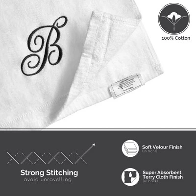 Creative Scents Set Of 2 White Fingertip Monogrammed Towels, Black Embroidered 3 Creative Scents Set Of 2 White Fingertip Monogrammed Towels, Black Embroidered - Image 3