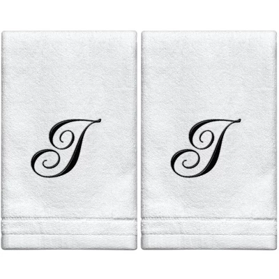 Creative Scents Set Of 2 White Fingertip Monogrammed Towels, Black Embroidered 15 Creative Scents Set Of 2 White Fingertip Monogrammed Towels, Black Embroidered - Image 15