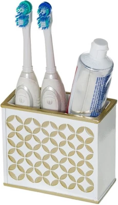 Creative Scents Diamond Lattice Gold And White Toothbrush Holder