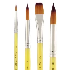 Creative Inspirations Dura-Handle Assorted Shape Long Handle Assorted Set Of 4 Paint Brush - Solid Resin Handle, Synthetic Taklon Paint Brushes, Flat