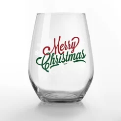 Creative Products Merry Christmas Script 15 Oz. Printed Stemless Wine Glass