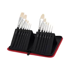 Creative Mark Powercryl Ultimate Acrylic Paint Brushes Set Of 12 - Short Handle Artist Paint Brushes With Zippered Easel Carrying Case - Assorted