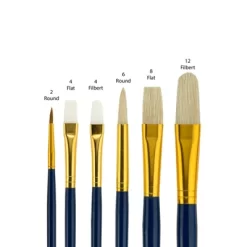 Fundamentals Long Handled Brush Set - Economical Paint Brush Set No. 18 For Beginning Artists - Natural And Synthetic Bristle Assorted Set Of 6 Paint