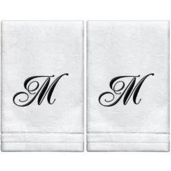 Creative Scents Set Of 2 White Fingertip Monogrammed Towels, Black Embroidered 38 Creative Scents Set Of 2 White Fingertip Monogrammed Towels, Black Embroidered -Creative GUEST 85fb18e9 81ca 49b5 8d4b ef8241588bdb