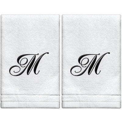 Creative Scents Set Of 2 White Fingertip Monogrammed Towels, Black Embroidered 19 Creative Scents Set Of 2 White Fingertip Monogrammed Towels, Black Embroidered - Image 19