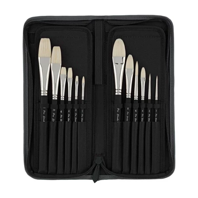 Creative Mark Pro Stroke Premium White Chungking Hog Bristle Artist Paint Brush - Short Handle Set Of 12 With Easel Case - Natural Bristle Brush W/ 1 Creative Mark Pro Stroke Premium White Chungking Hog Bristle Artist Paint Brush - Short Handle Set Of 12 With Easel Case - Natural Bristle Brush W/