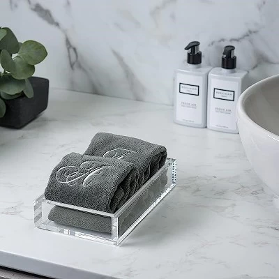 Creative Scents Gray Fingertip Monogrammed Towels Silver Embroidered 5 Creative Scents Gray Fingertip Monogrammed Towels Silver Embroidered - Image 5