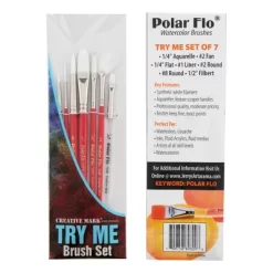 Creative Mark Polar Flo Professional Watercolor Brushes - Assorted Polar Flo-7 - Short Handle, Nickel-Plated Seamless Brass Ferrule - Art Paint