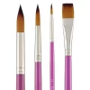 Creative Inspirations Dura-Handle Long Handle Assorted Paint Brush Set Of 4 - Solid Resin Handle, Synthetic Taklon Paint Brushes, Flat Brush For Oils,