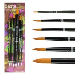Creative Mark Beste Golden Taklon Assorted Round Set Of 6 Artist Brush, Professional Watercolor Brushes, For Acrylic Painting, Short Handle, Sharp -Creative GUEST 97711c18 f0f2 428d 8466 c95d0b36c44b