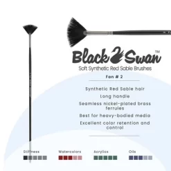 Black Swan Synthetic Red Sable Fan Paint Brushes - Professional Quality Long Handle Paint Brushes For Oil, Heavy Body Media And Acrylic - Artists Of