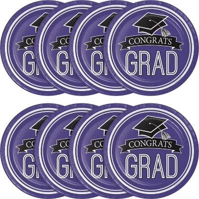 Creative Converting 54ct Graduation School Spirt Paper Plates Purple 1 Creative Converting 54ct Graduation School Spirt Paper Plates Purple