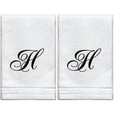 Creative Scents Set Of 2 White Fingertip Monogrammed Towels, Black Embroidered 14 Creative Scents Set Of 2 White Fingertip Monogrammed Towels, Black Embroidered - Image 14