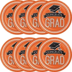 Creative Converting 54ct Graduation School Spirt Dinner Plates Orange