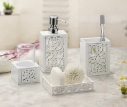Creative Scents Mirror Janette White 4 Piece Bathroom Accessories Set