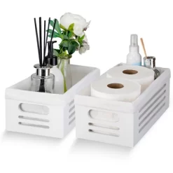 Creative Scents Wooden White Storage Bin 2 Pack Extra Small