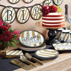 Creative Converting 24ct "Happy Birthday" Paper Plates Black/Gold