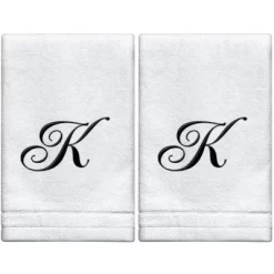 Creative Scents Set Of 2 White Fingertip Monogrammed Towels, Black Embroidered 36 Creative Scents Set Of 2 White Fingertip Monogrammed Towels, Black Embroidered -Creative GUEST c1ef88aa 3e6d 43ce a936 fc29ca0cb3e8
