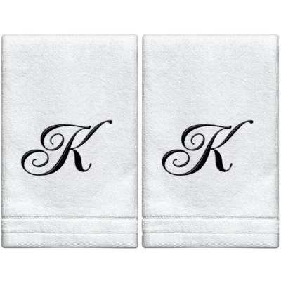 Creative Scents Set Of 2 White Fingertip Monogrammed Towels, Black Embroidered 17 Creative Scents Set Of 2 White Fingertip Monogrammed Towels, Black Embroidered - Image 17