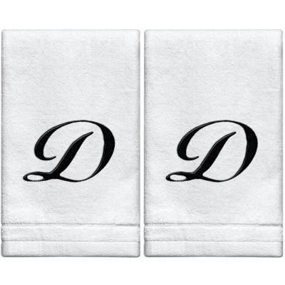 Creative Scents Set Of 2 White Fingertip Monogrammed Towels, Black Embroidered 10 Creative Scents Set Of 2 White Fingertip Monogrammed Towels, Black Embroidered - Image 10