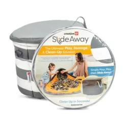Creative QT SlideAway Toy Storage Organizer & Play Mat For Kids - Organizer Storage Bin For Toys - Kids Toy Box - Grey Stripe
