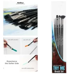 Black Swan Synthetic Red Sable Paint Brushes Try Me Set Of 6 - Professional Quality Long Handle Paint Brushes In Assorted Shapes And Sizes For Oil, -Creative GUEST cbd88a73 ab1b 4809 85c6 58e1a82971e0
