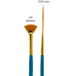 Fundamentals Short Handled Brush Set - Economical Paint Brush Set No. 9 For Beginning Artists - Mini Art Brushes #00 Fan And #10x0 Liner Set Of 2