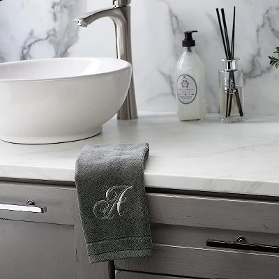 Creative Scents Gray Fingertip Monogrammed Towels Silver Embroidered 1 Creative Scents Gray Fingertip Monogrammed Towels Silver Embroidered