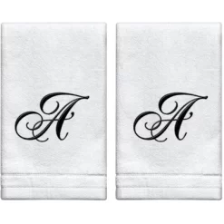 Creative Scents Set Of 2 White Fingertip Monogrammed Towels, Black Embroidered 26 Creative Scents Set Of 2 White Fingertip Monogrammed Towels, Black Embroidered -Creative GUEST d9e1e269 32b4 47d5 bcf1 597d46ee9ccd