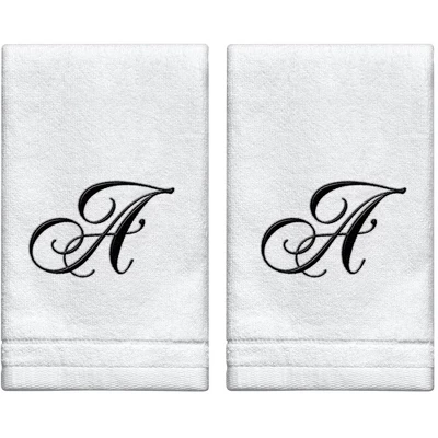 Creative Scents Set Of 2 White Fingertip Monogrammed Towels, Black Embroidered 7 Creative Scents Set Of 2 White Fingertip Monogrammed Towels, Black Embroidered - Image 7