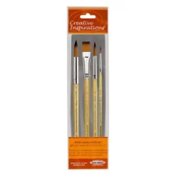 Creative Inspirations Dura-Handle Assorted Shape Long Handle Assorted Set Of 4 Paint Brush - Solid Resin Handle, Synthetic Taklon Paint Brushes, Flat -Creative GUEST da742856 e471 4fa0 b753 974e44d770ad