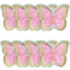 Creative Converting 24ct Golden Butterfly Shaped Paper Plates Pink